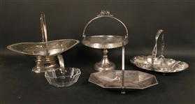 English Sterling Silver and Glass Swing  Basket