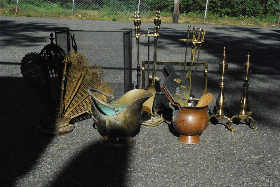 Group of Assorted Brass Fireplace Tools