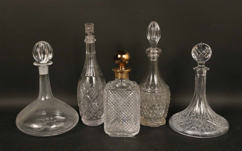 Five Crystal Stoppered Decanters