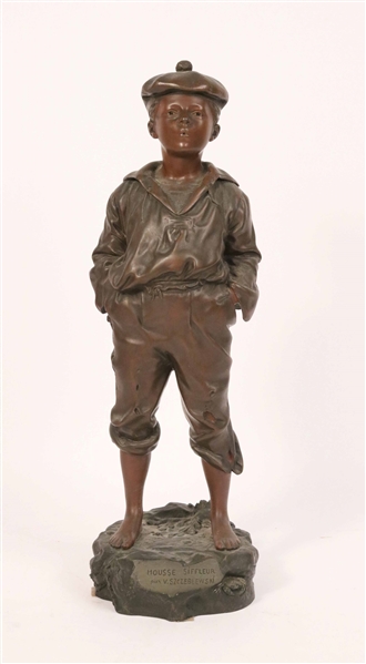 Cast Bronze Sculpture of a Whistling Boy
