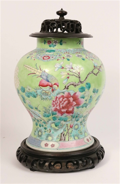 Floral and Bird Decorated Porcelain Covered Vase
