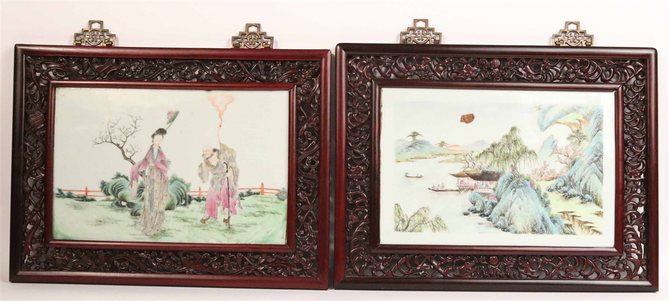 Two Chinese Framed Porcelain Wall Plaques