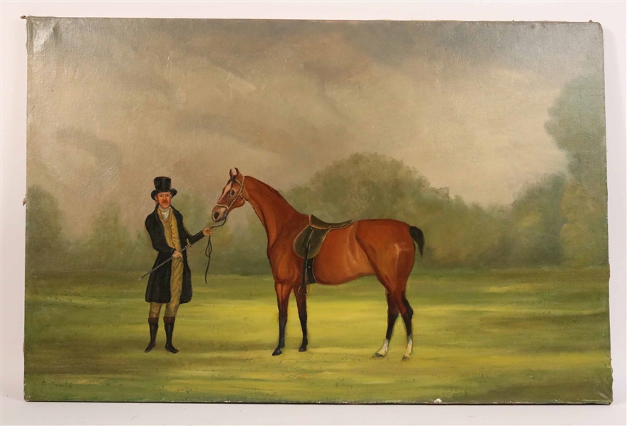 Oil on Canvas, Portrait of Gentleman and Horse