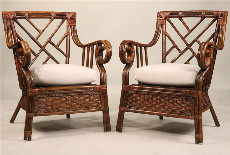 Pair of Bamboo and Rattan Armchairs