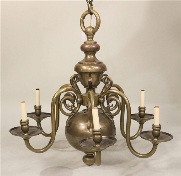 Dutch Style Brass Six-Light Hanging Chandelier