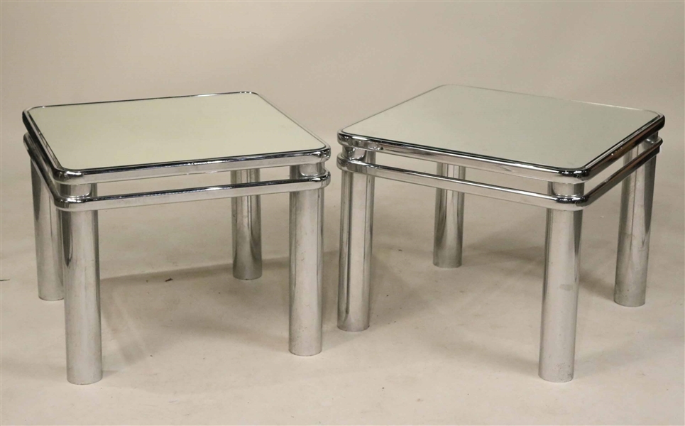 Pair of Modern Chrome and Mirror Top Side Tables