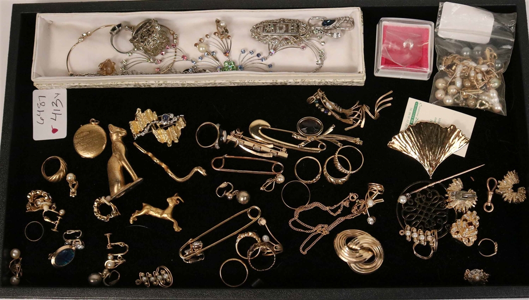 Group of Unmarked Gold Pins, Toe Rings, Earrings