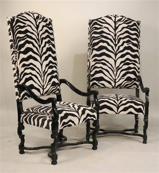 Pair of Baroque Style Upholstered Armchairs