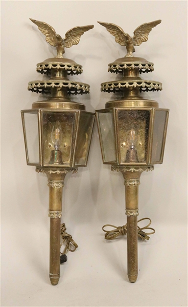 Pair of Brass Eagle-Decorated Carriage Lanterns