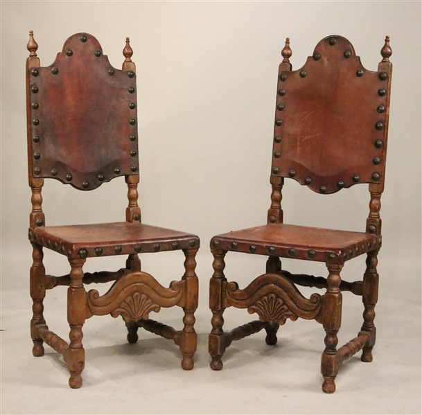 Pair of Baroque Style Leather Backstools