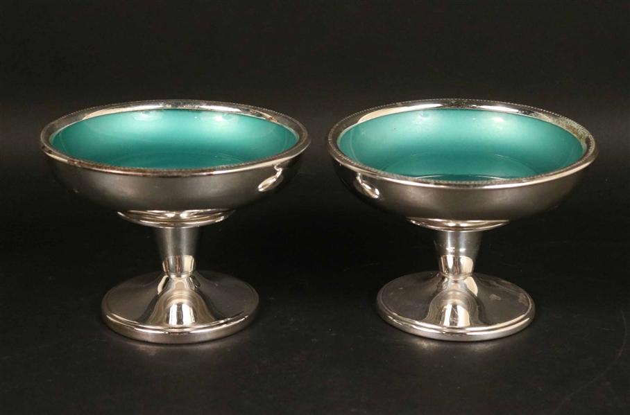 Pair of Silver Plated and Enamel Footed Compotes