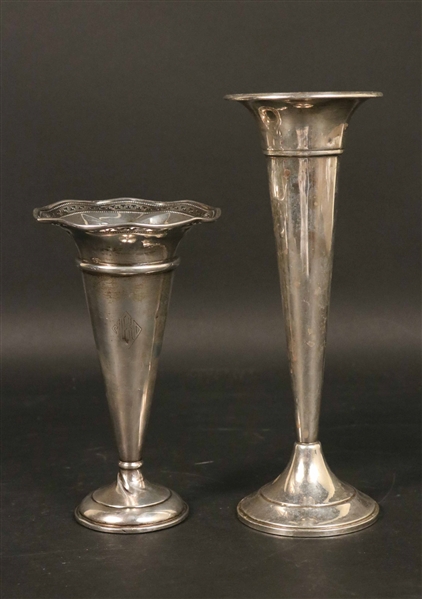 Two Sterling Silver Trumpet Vases