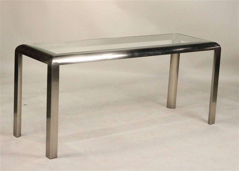 Contemporary Brushed Steel and Glass Side Table