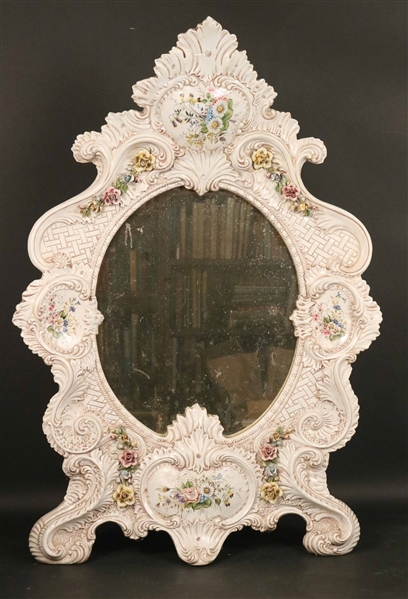 Large Continental Floral Porcelain Mirror 