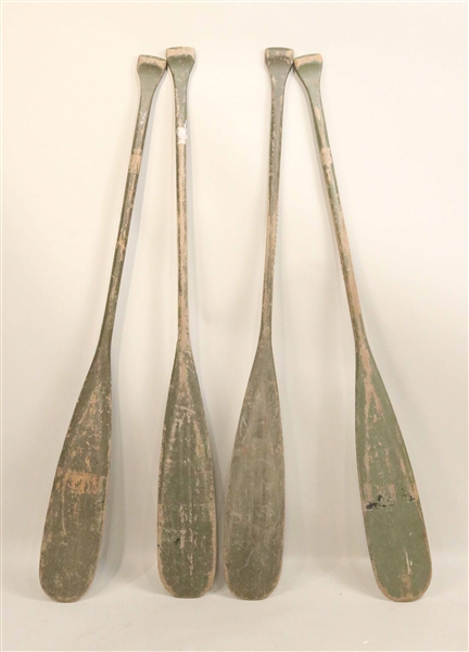 Set of Four Green Painted Canoe Paddles
