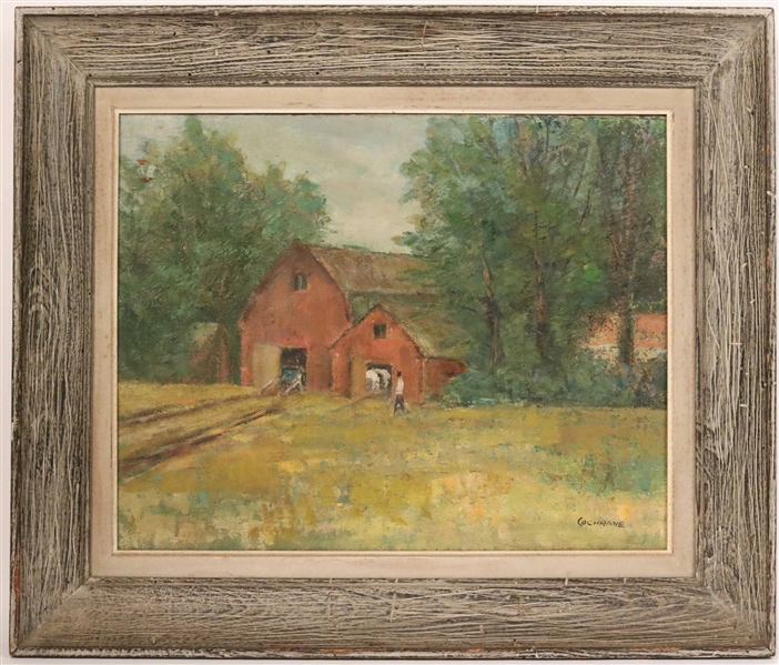 Oil on Canvas, Red Barn in Landscape
