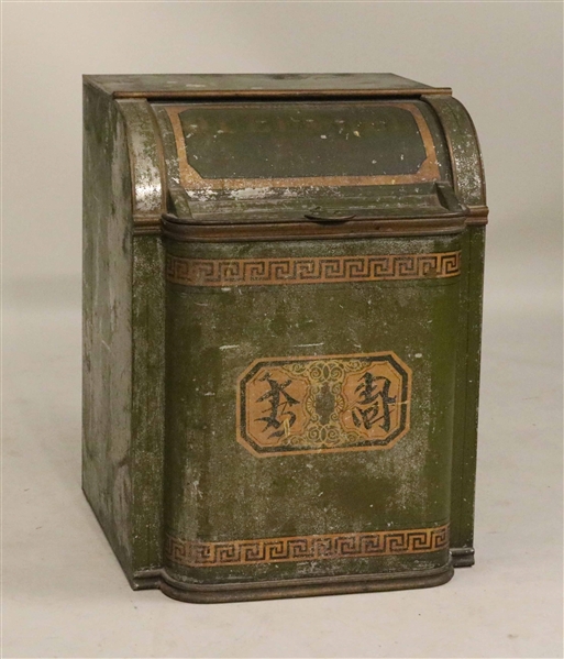 Green Painted and Parcel-Gilt Tole Tea Bin