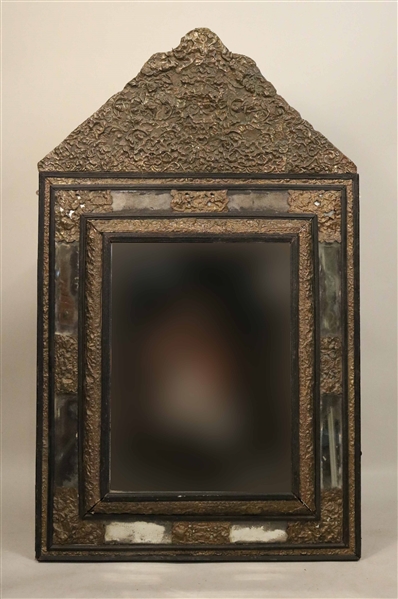 Brass Repousse Mounted and Ebonized Pine Mirror
