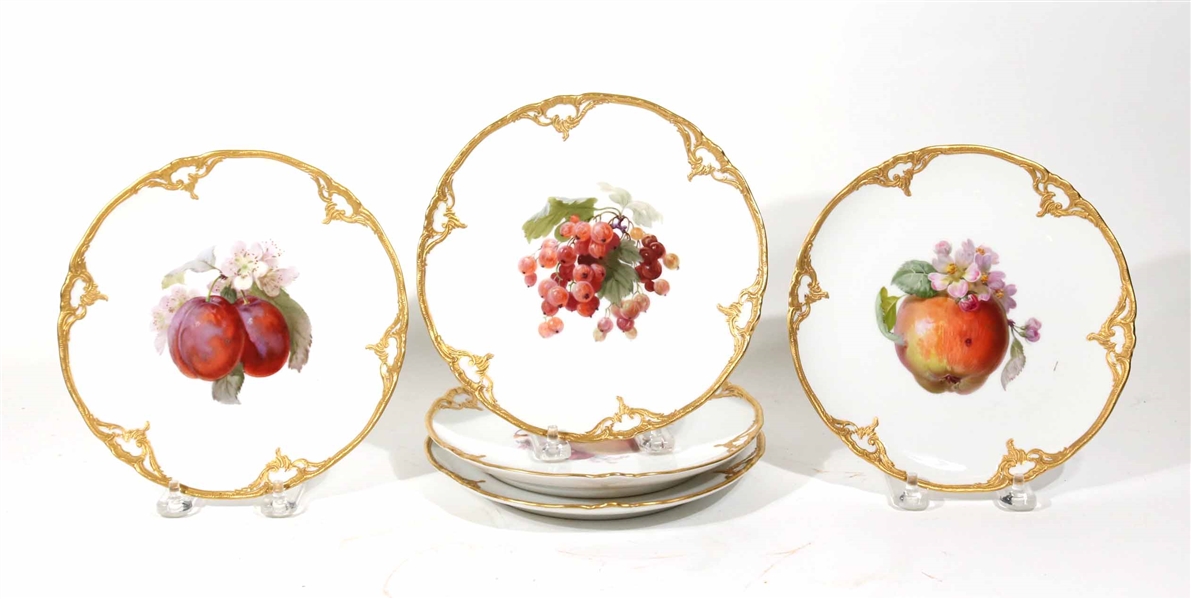 Five KPM Gilt-Embossed Porcelain Fruit Plates