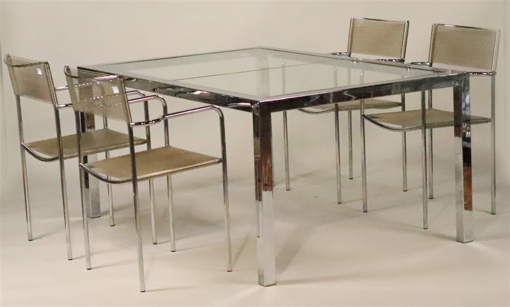 Contemporary Chrome and Glass Dining Table