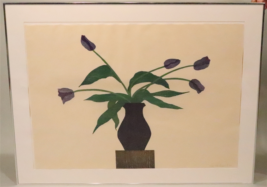 Aquatint Woodcut, "The Blue Tulips", Ed Baynard