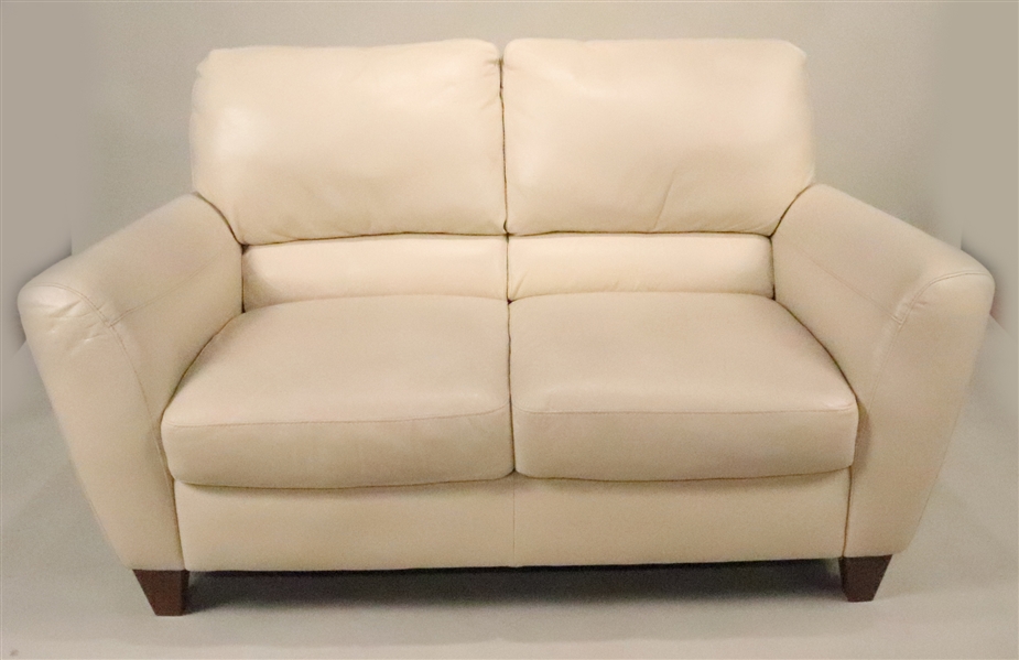 Contemporary White Leather Love Seat