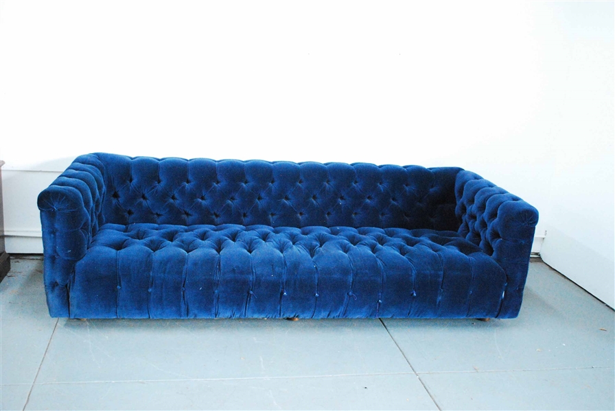Modern Blue Upholstered Tufted Sofa 