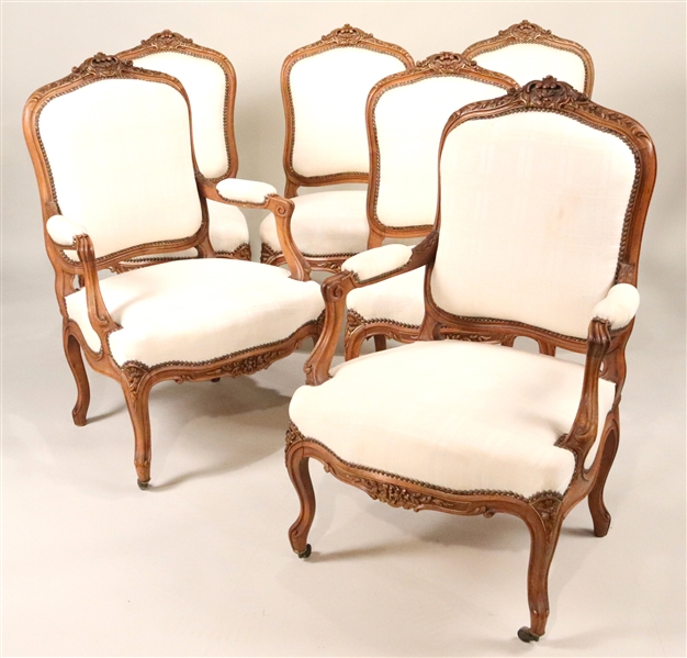 6 Louis XV Style Parcel-Gilt Walnut Dining Chairs