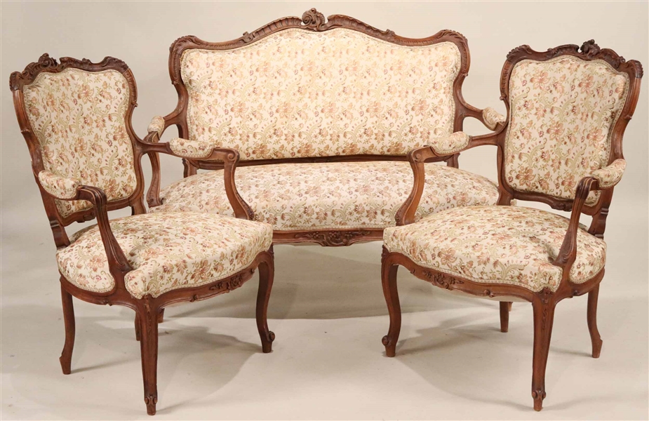 Louis XV Style Carved Walnut Seating Suite
