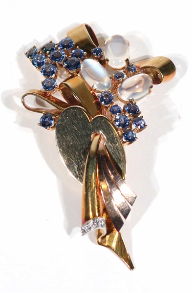 Tiffany & Co Gold Montana Sapphire Moonstone Pin