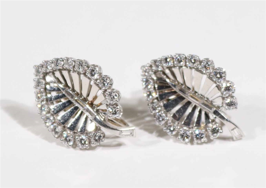Platinum & Diamond Leaf Form Earrings
