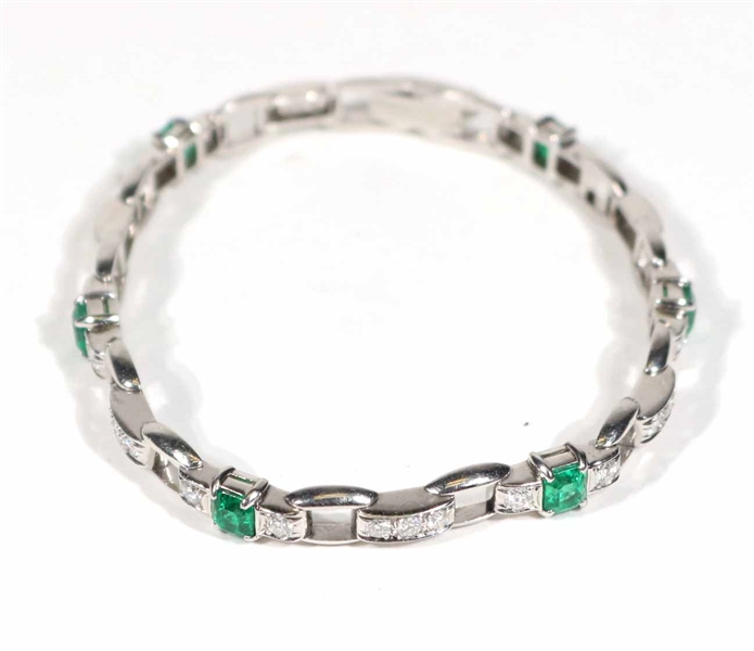 Platinum Diamond & Emerald Link Bracelet
