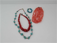 Four Assorted Natural Stone and Coral Jewelry