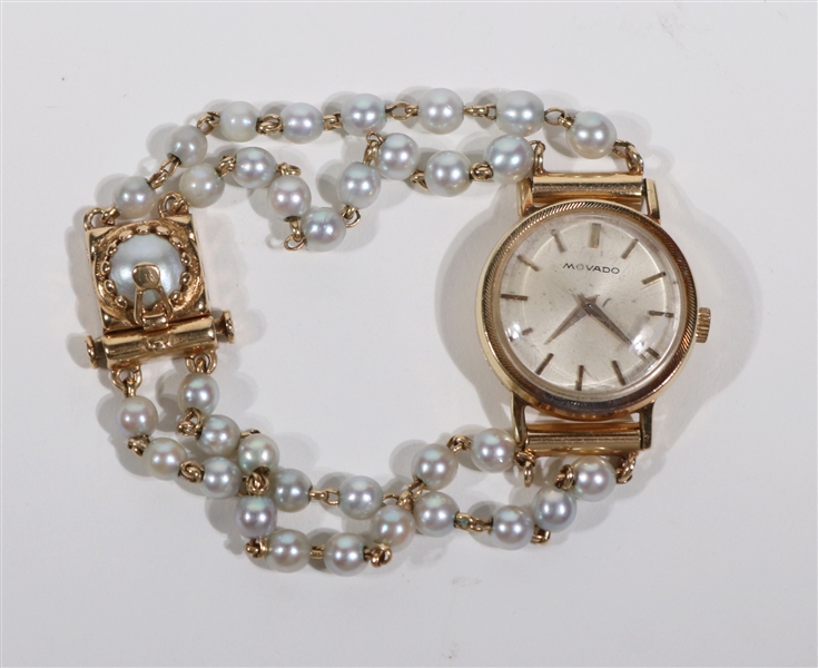 Movado 14K Gold Pearl Bracelet Ladies Watch