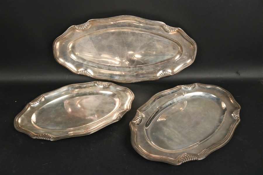 Three French Silver Oval Platters
