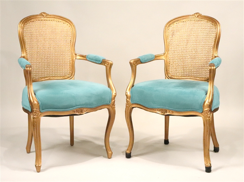 Pair of Louis XV Style Gold-Painted Fauteuil