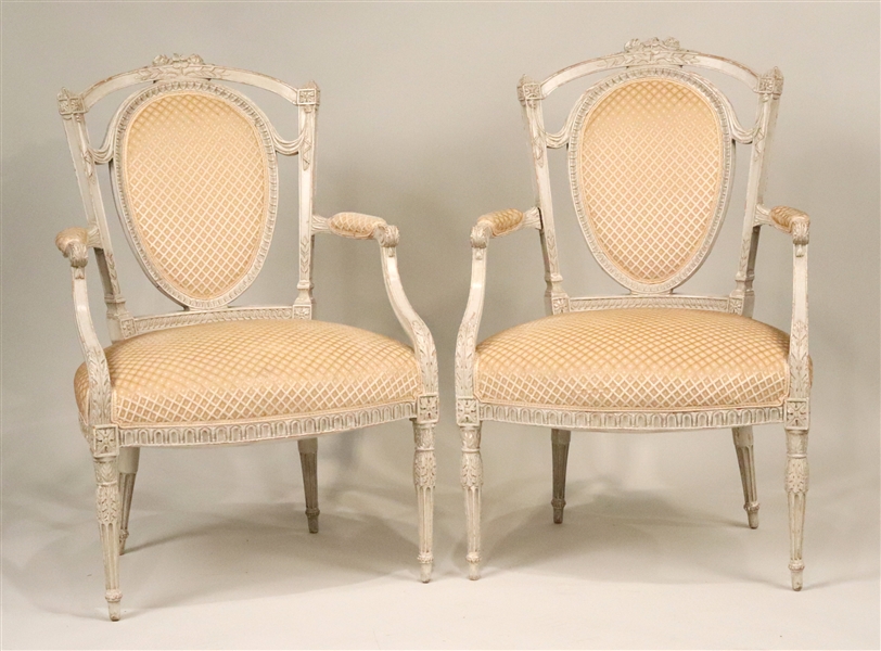 Pair of Louis XVI White-Painted Fauteuil