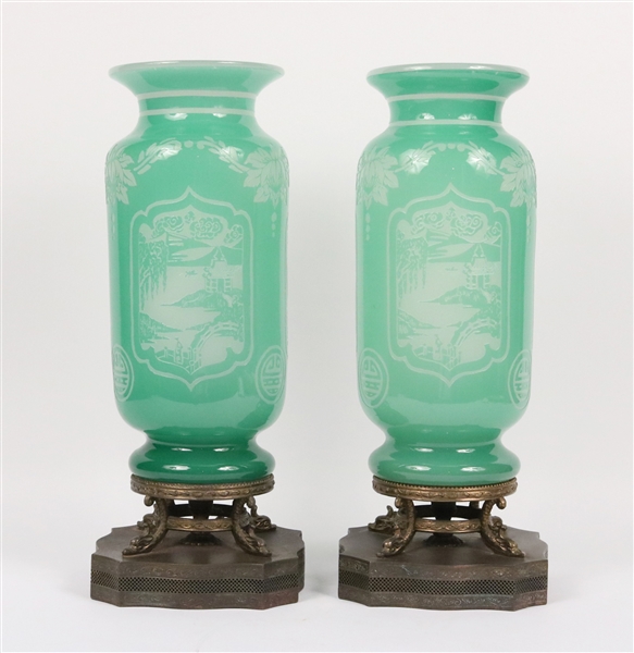 Pair of Steuben Acid Cut and Cameo Glass Vases