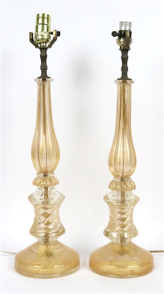 Pair of Murano Gold and Clear Glass Table Lamps
