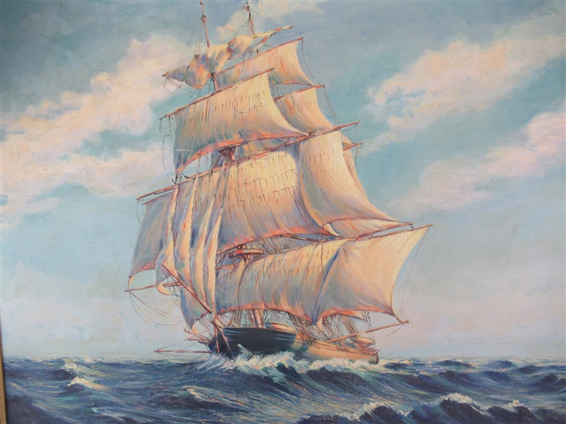 Oil on Canvas Walter King Masted Sailing Ship