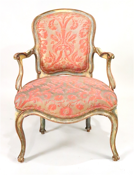 Rococo Green-Painted and Carved Armchair