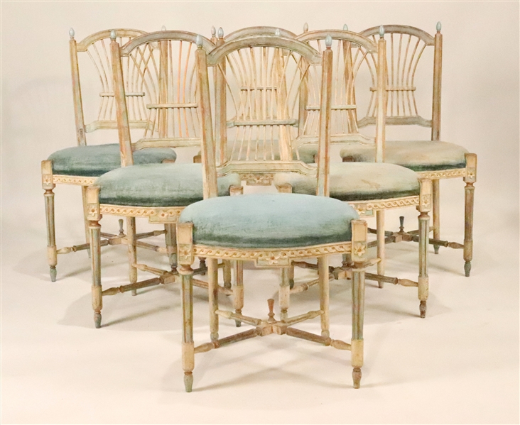 Six Neoclassical Parcel-Gilt Painted Side Chairs