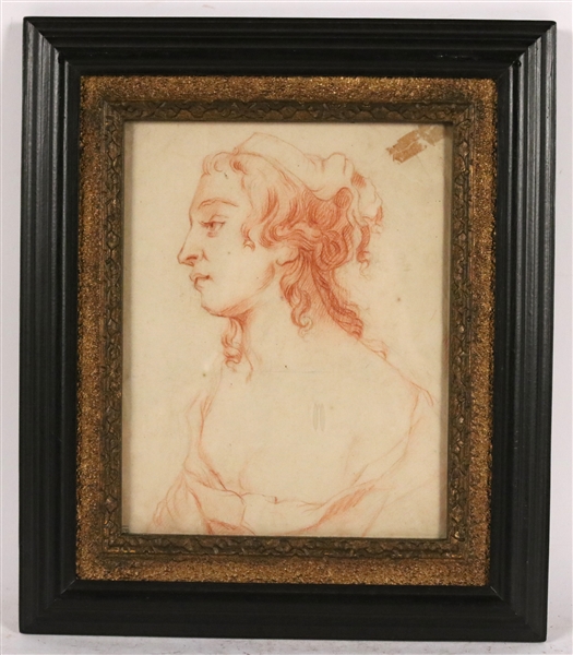 Old Master Conte Crayon, Portrait of Young Woman