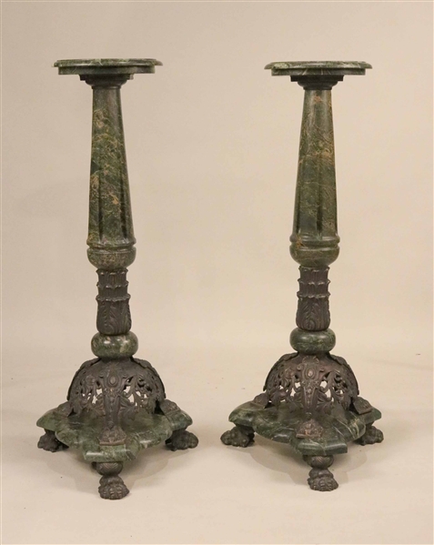 Pair of Victorian Cast Bronze & Marble Pedestals