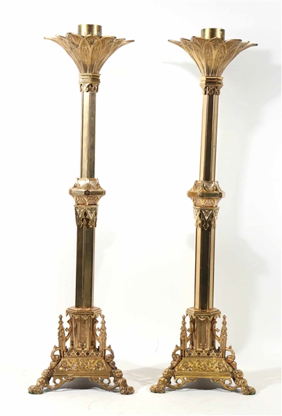 Pair of Victorian Gothic-Revival Candlesticks