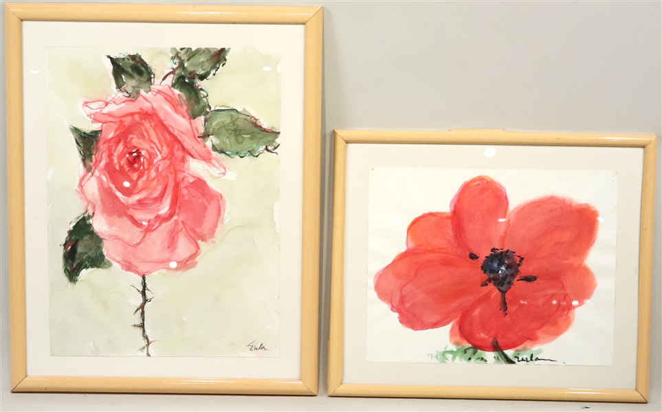 Two Watercolors of Flowers, Joe Eula