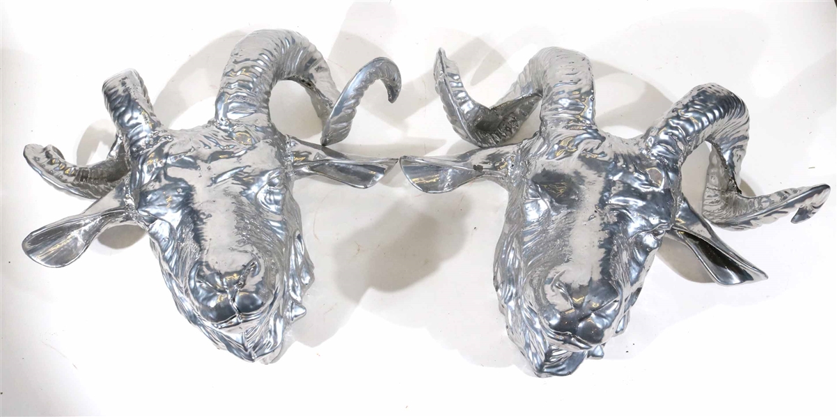 Pair of Cast Metal Rams Head Wall Plaques