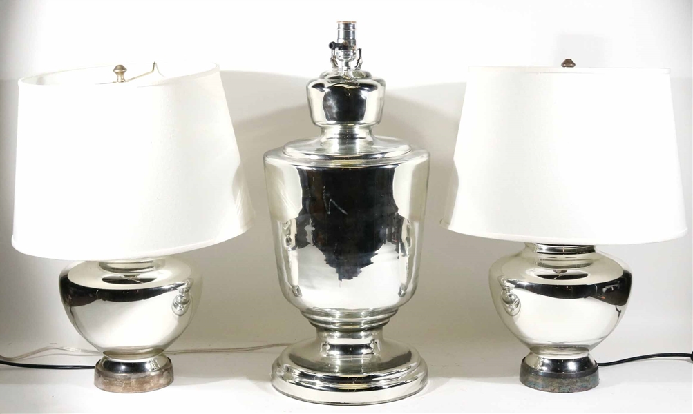 Three Modern Silvered Table Lamps