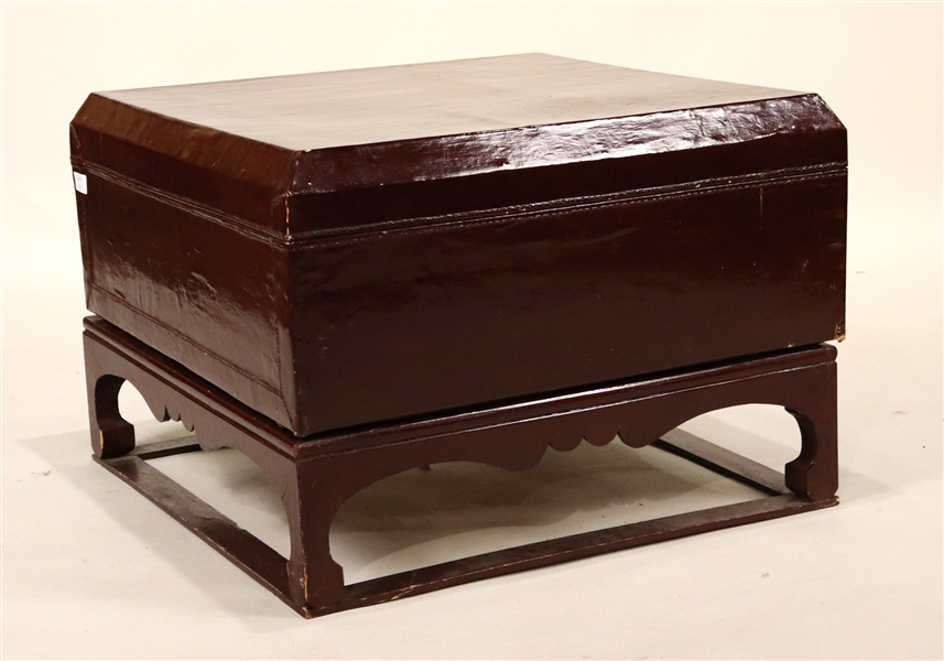 Burgundy-Lacquered Hide Trunk on Stand