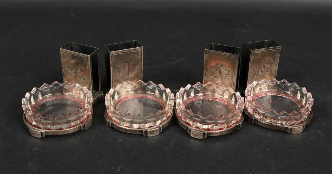 Four Cartier 950 Silver Matchsafe and Ashtrays